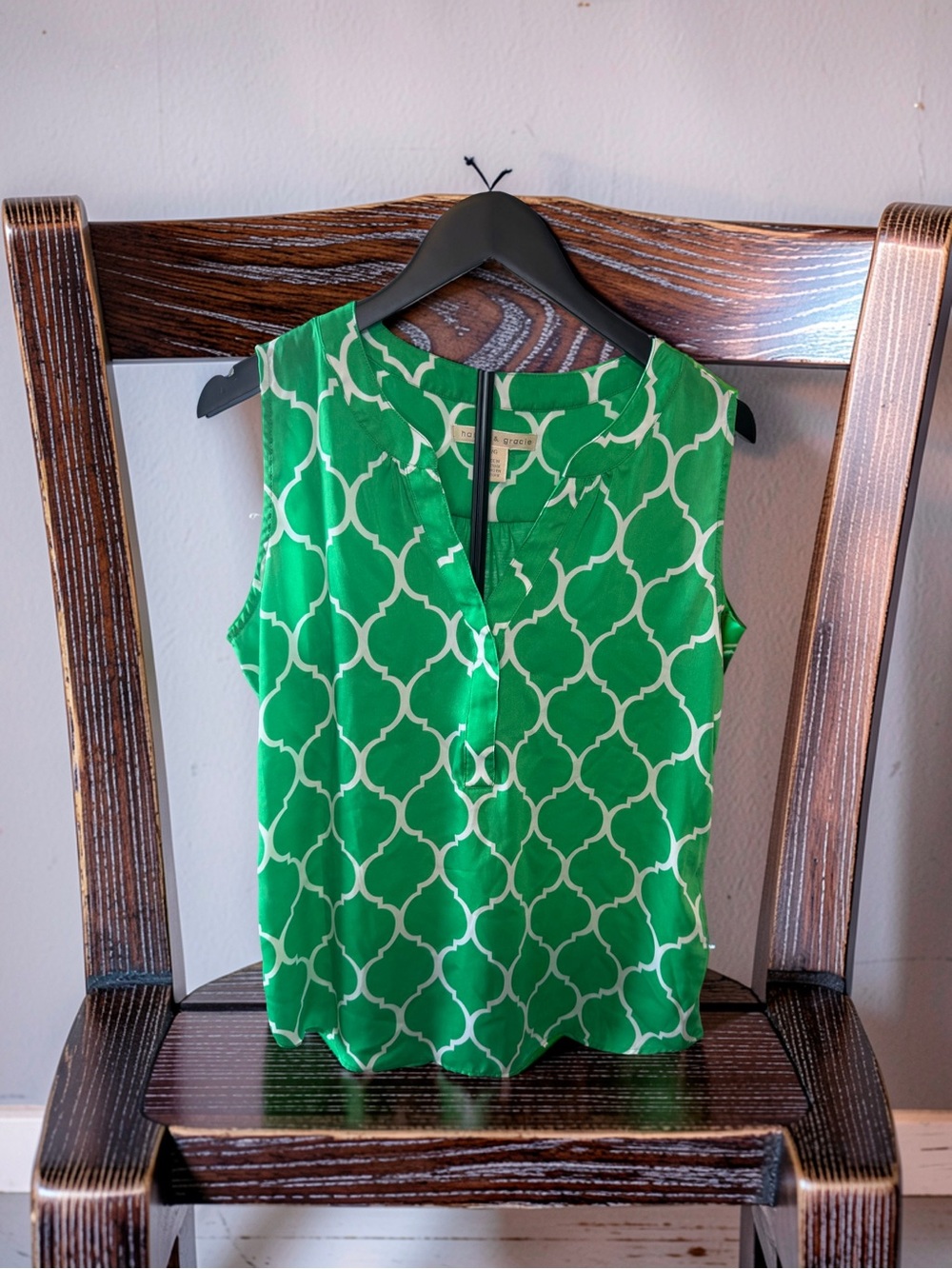 Sleeveless Green Geometric Print Camisole